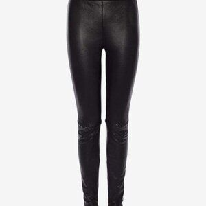 Leather Leggings , black with whip stitching on knees by Alexander Mc Queen.